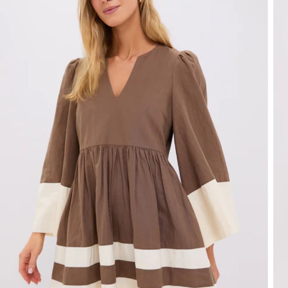 Tuckernuck Mocha and Cream Linen Izzie Dress